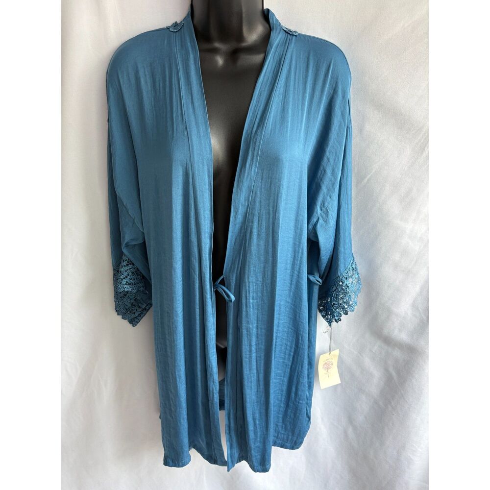 In Bloom by Jonquil Blue NEW Robe Lace Inserts Size L Feminine Intimates Classy